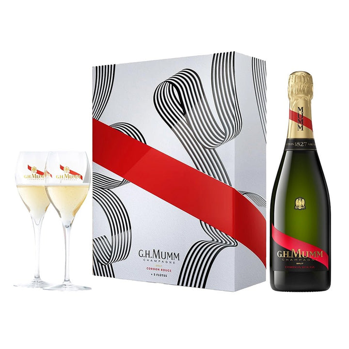 Buy G.H. Mumm G.H. Mumm Cordon Rouge (750mL) Champagne Gift Pack + Two Champagne Glasses at Secret Bottle