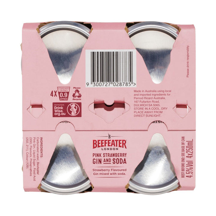 Buy Beefeater Beefeater London Pink Strawberry Gin And Soda (4 Pack) 250mL at Secret Bottle