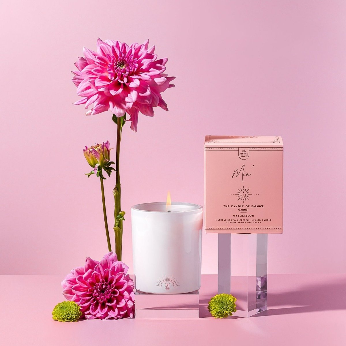 Mia' | Crystal Infused Candle of Balance | Watermelon - Secret Bottle