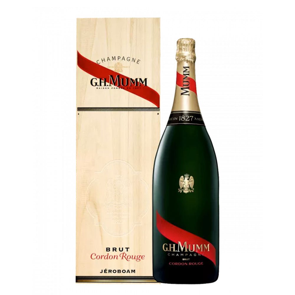 Buy G.H. Mumm Personalised G.H. Mumm Cordon Rouge NV Champagne Wooden Box Jeroboam (3000mL) at Secret Bottle